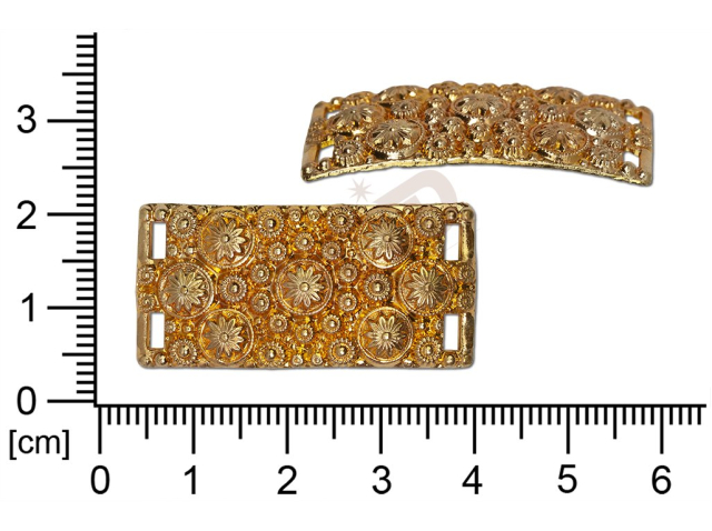 Tvarový výlisek čtyřúhelníky kytky, květinové motivy se 4 očky (svěšovací dírky) 36,5x17,7mm