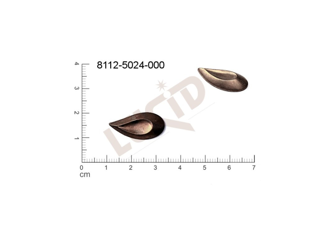 Tvarový výlisek slzy bez oček (svěšovacích dírek) 23.0x10.0mm