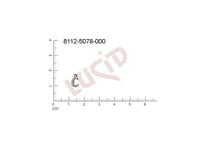 Plochý výlisek písmena s 1 očkem (svěšovací dírkou) 9.0x6.0mm