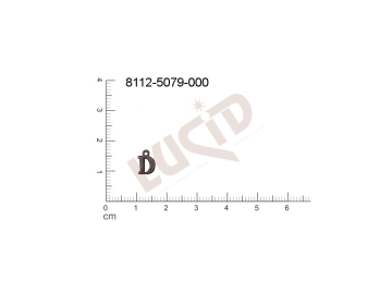 Plochý výlisek písmena s 1 očkem (svěšovací dírkou) 9.0x5.0mm