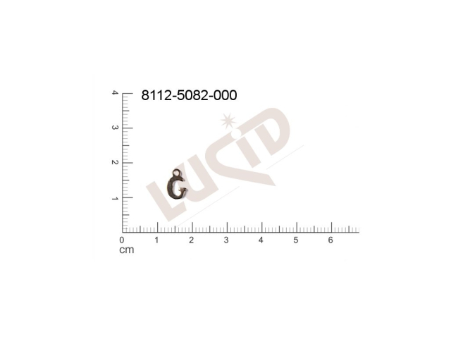 Plochý výsek písmena s 1 očkem (svěšovací dírkou) 9.0x6.0mm