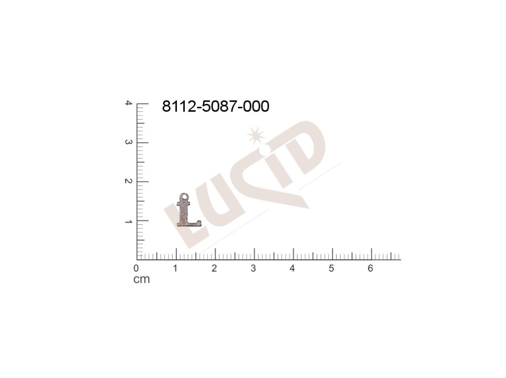 Plochý výsek písmena s 1 očkem (svěšovací dírkou) 9.0x6.0mm