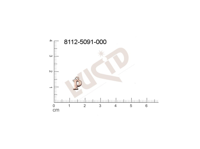 Plochý výsek písmena s 1 očkem (svěšovací dírkou) 9.0x6.0mm