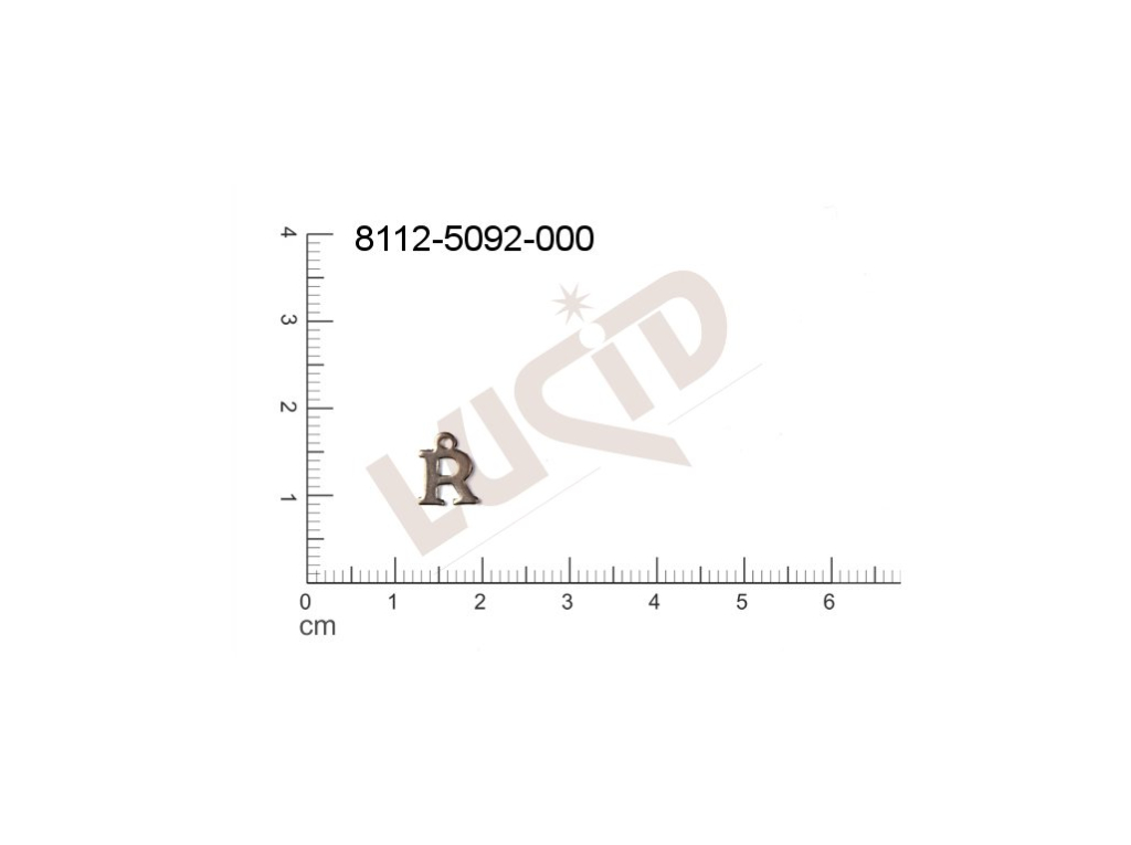 Plochý výsek písmena s 1 očkem (svěšovací dírkou) 9.0x6.0mm