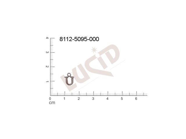 Plochý výsek písmena s 1 očkem (svěšovací dírkou) 9.0x6.0mm