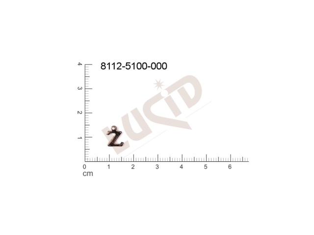 Plochý výsek písmena s 1 očkem (svěšovací dírkou) 9.0x6.0mm