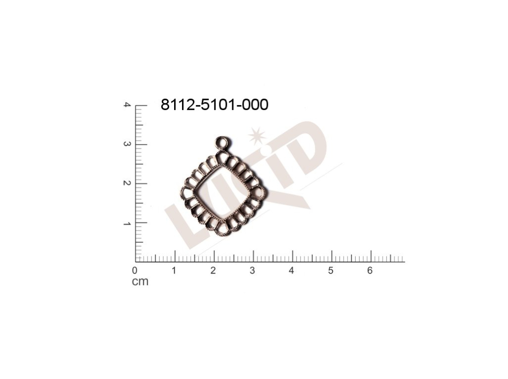 Tvarový výlisek čtyřúhelníky s 1 očkem prořezávaný 25.0x21.0mm