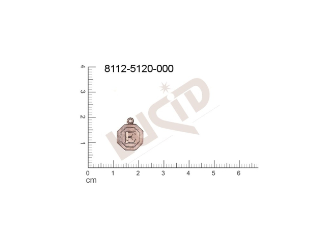 Tvarový výlisek písmena E s 1 očkem (svěšovací dírkou) 13.0x11.0mm