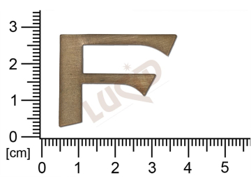 Plochý výlisek písmeno F ostatní bez oček (svěšovacích dírek)