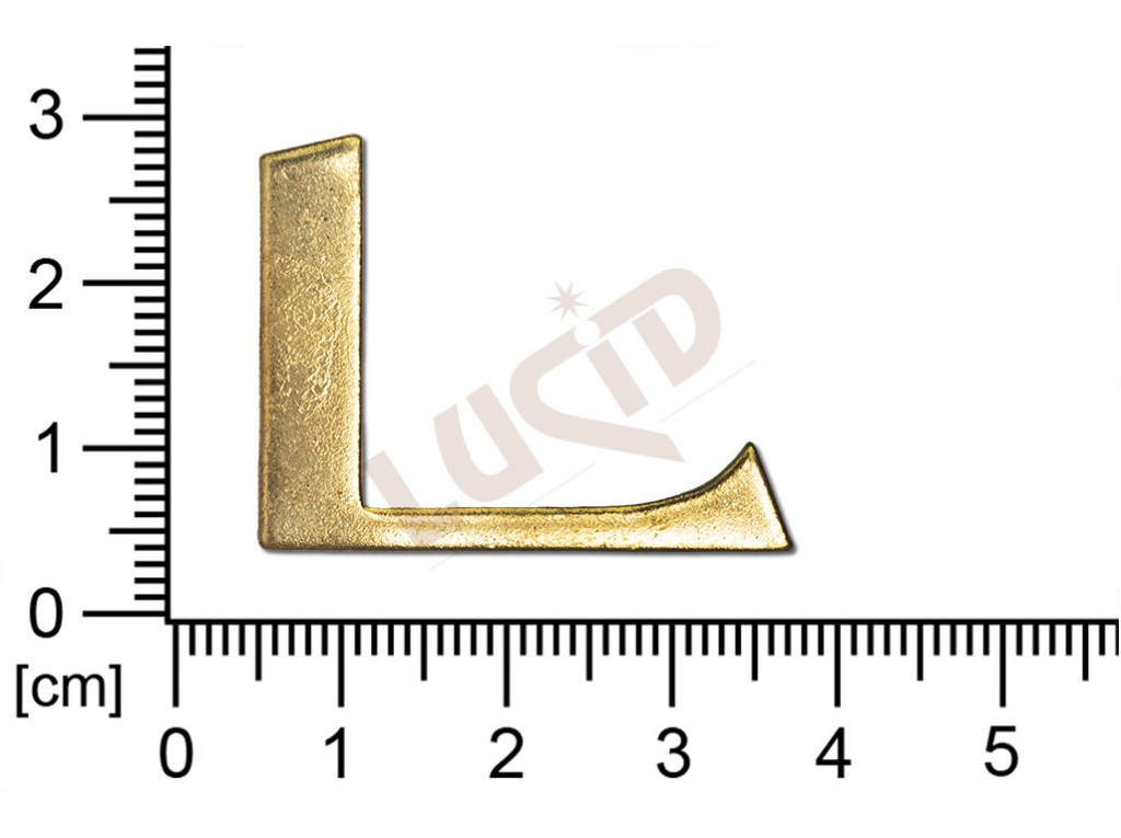 Plochý výlisek písmeno L ostatní bez oček (svěšovacích dírek)