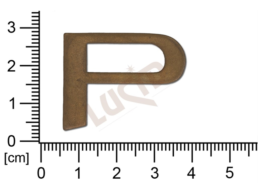 Plochý výlisek písmeno P ostatní bez oček (svěšovacích dírek)