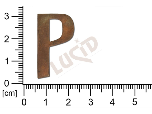 Plochý výlisek písmeno P ostatní bez oček (svěšovacích dírek)