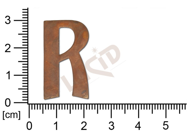 Plochý výlisek písmeno R ostatní bez oček (svěšovacích dírek)