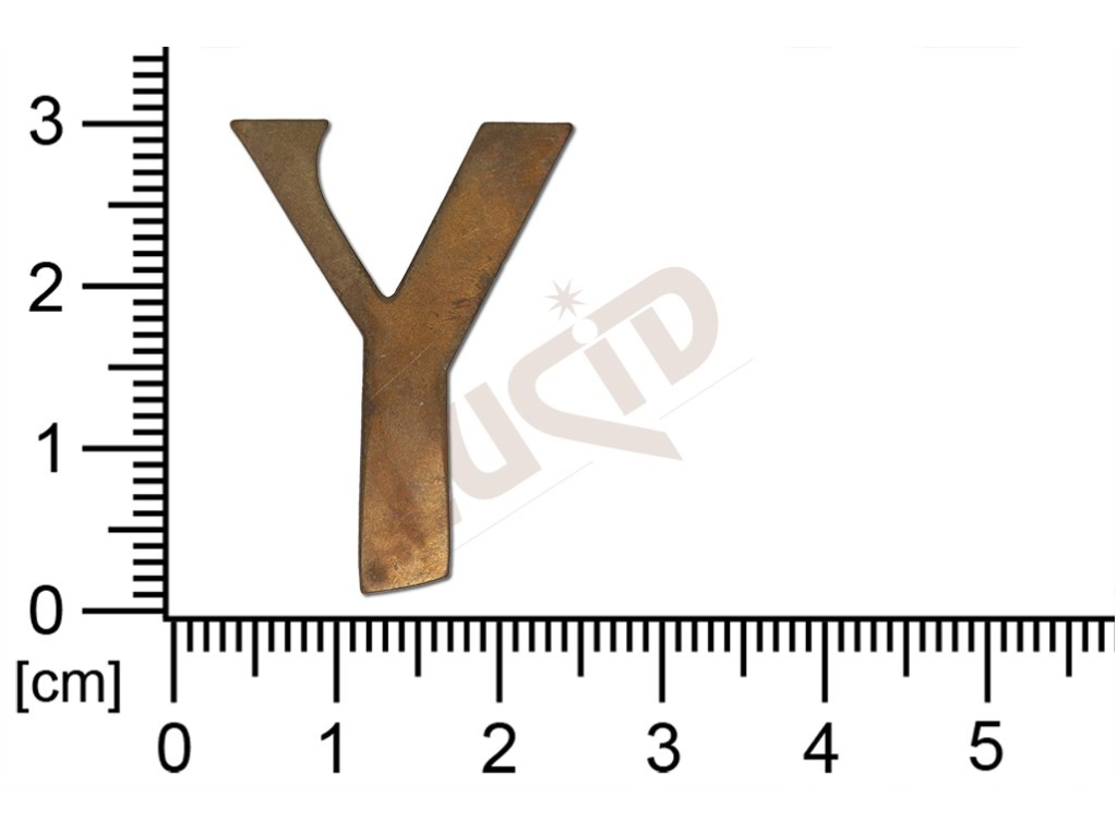 Plochý výlisek písmeno Y ostatní bez oček (svěšovacích dírek)