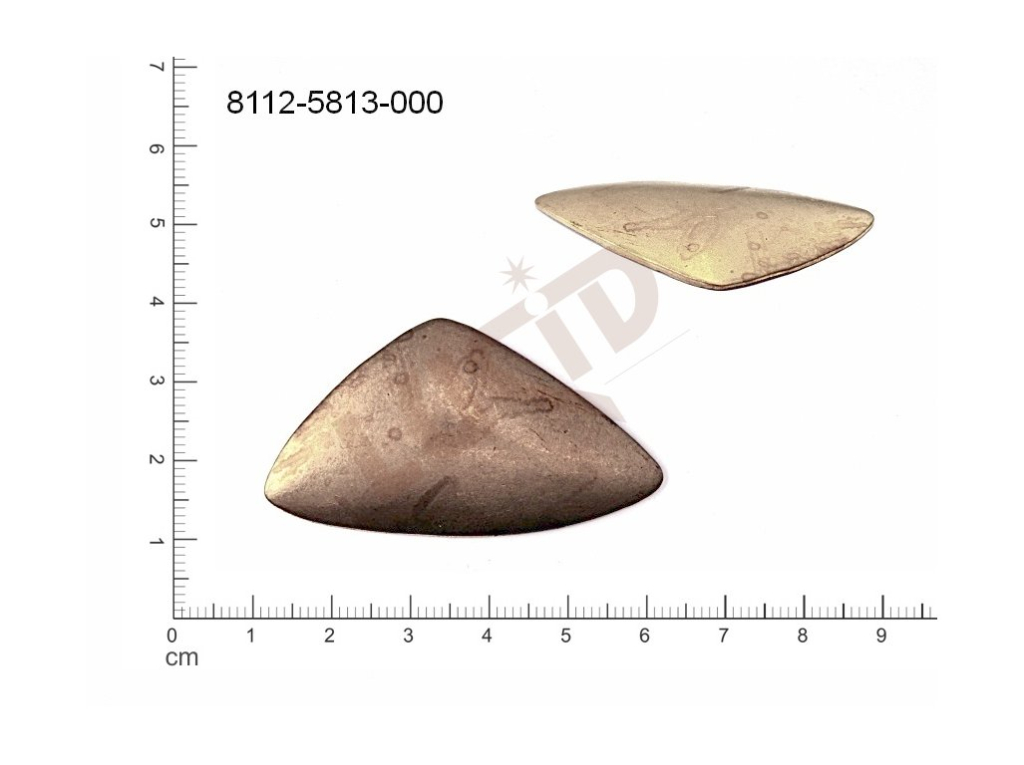 Tvarový výlisek trojúhelník ostatní bez oček (svěšovacích dírek) 51.5x28mm