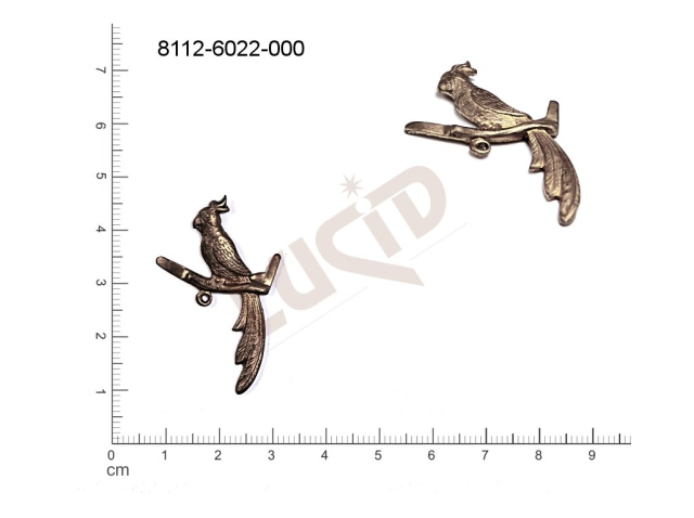 Tvarový výlisek zvířata pták s 1 očkem (svěšovací dírkou) 36.0x23.0mm