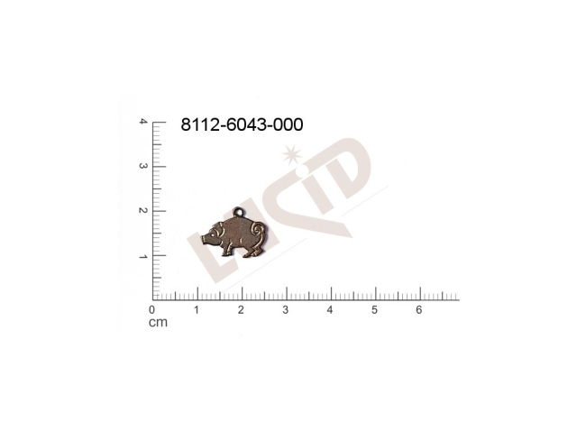 Tvarový výlisek zvířata zvířata s 1 očkem (svěšovací dírkou) 15.0x11.0mm