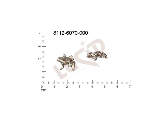 Tvarový výlisek zvířata žáby s 1 očkem (svěšovací dírkou) 15.0x13.3mm