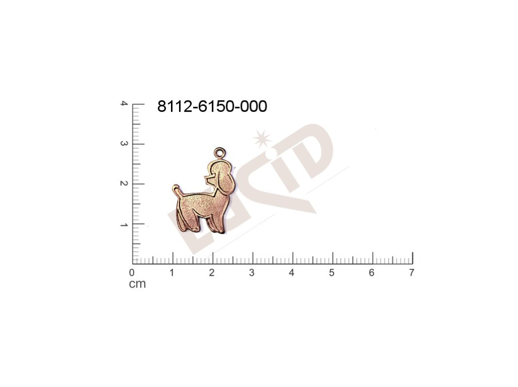 Tvarový výlisek zvířata pes s 1 očkem (svěšovací dírkou) 22.0x16.0mm