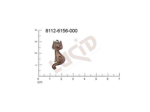 Tvarový výlisek zvířata kočka s 1 očkem (svěšovací dírkou) 26.0x17.0mm