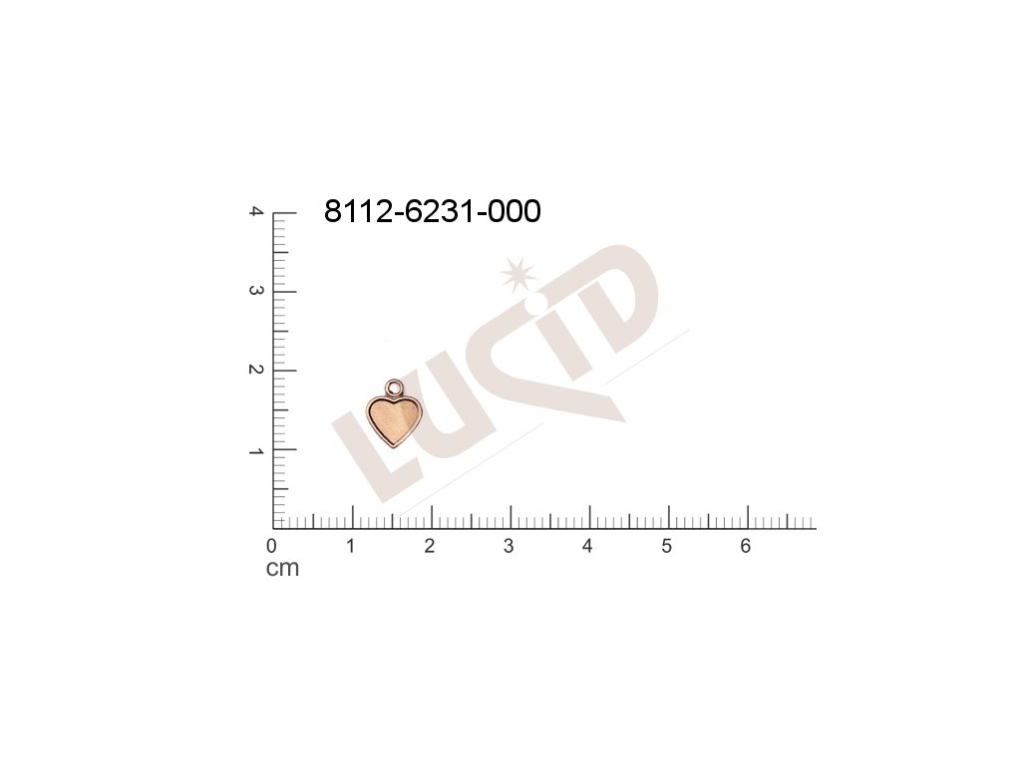 Tvarový výlisek srdíčka s 1 očkem (svěšovací dírkou) 9.0x8.0mm