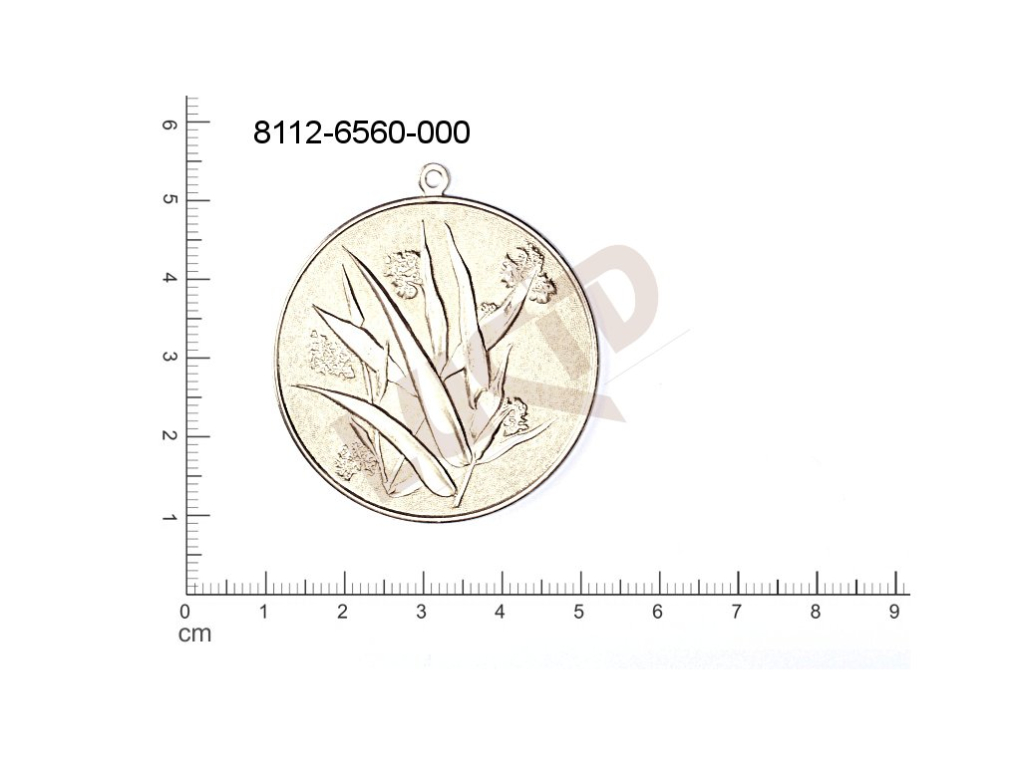 Tvarový výlisek kulatý kytky, květinové motivy s 1 očkem (svěšovací dírkou) 41.1mm