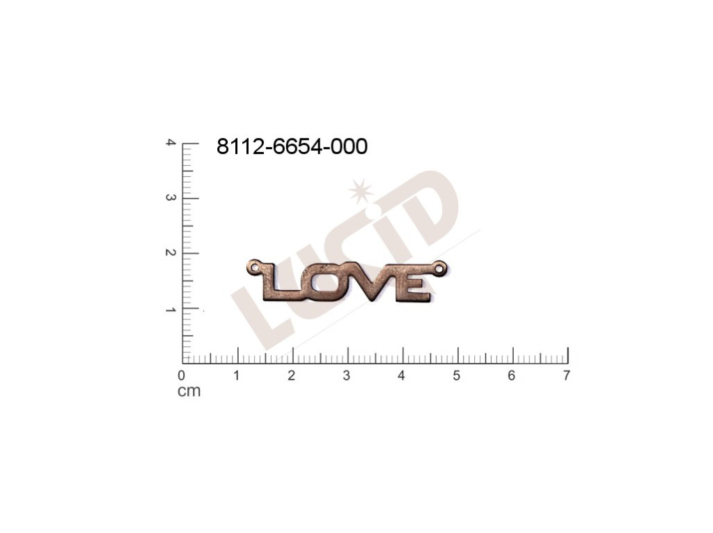 Plochý výsek písmena s 2-ma očky (svěšovacími dírkami) 36.0x8.0mm