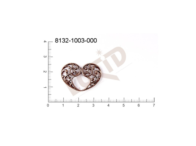 Filigree, fancy shape, hearts, without  loops 27.0x15.0mm