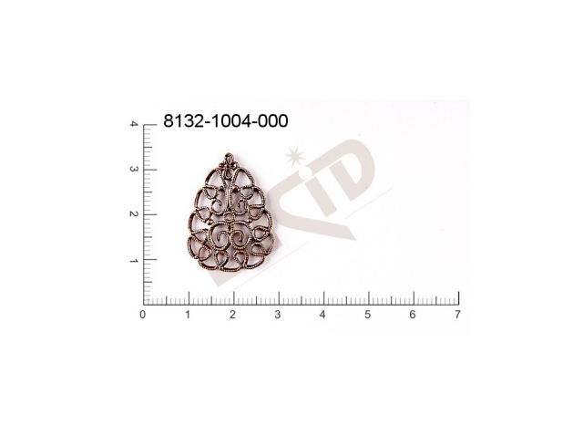 Filigree, fancy shape, other with 1 loop / attaching hole 26.0x20.0mm