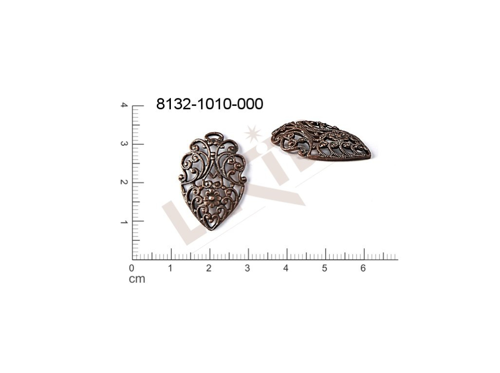 Filigree, fancy shape, drops, with 1 loop / attaching hole 25.0x20.0mm