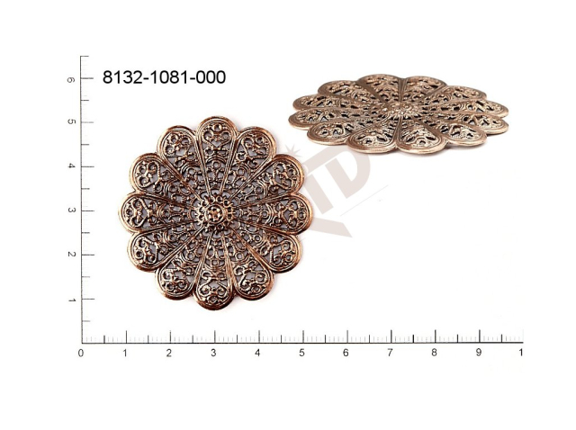 Filigree, fancy shape, plant motives flowers, flower motives , without  loops 45.0mm