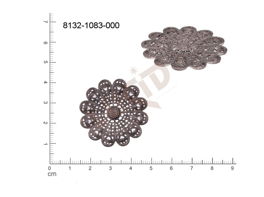 Filigree, fancy shape, plant motives flowers, flower motives , without  loops 35.0mm