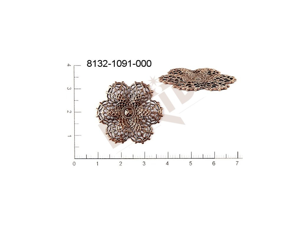 Filigree, fancy shape, plant motives flowers, flower motives , without  loops 30.0mm