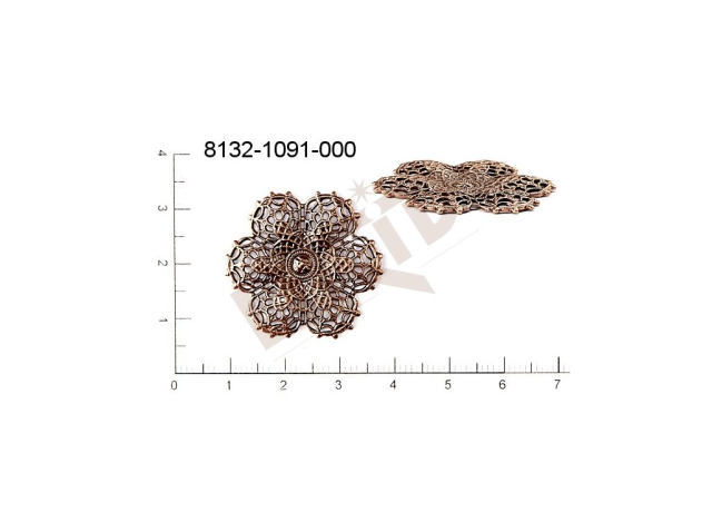 Filigree, fancy shape, plant motives flowers, flower motives , without  loops 30.0mm