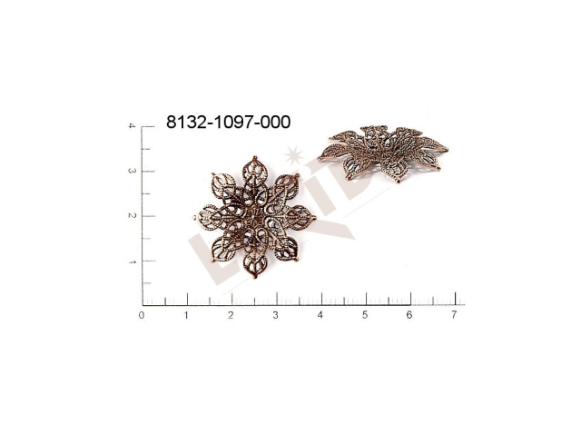 Filigree, fancy shape, plant motives flowers, flower motives , without  loops 28.0mm