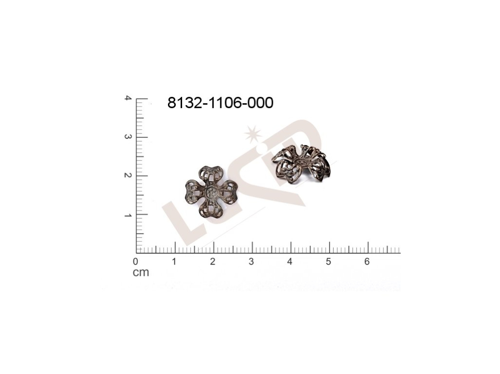 Filigrán, tvarový výlisek, kytka, 14x14mm, prořezávaný, tvarovaný