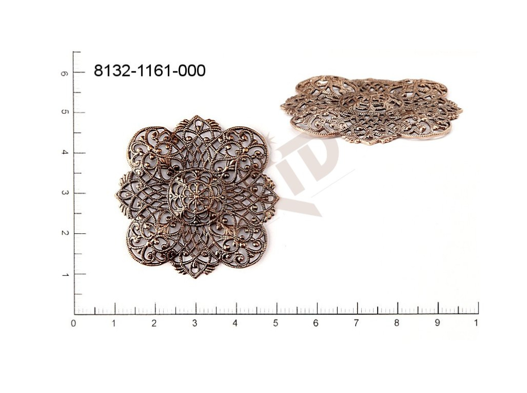 Filigree, fancy shape, other , without  loops 43.0x43.0mm