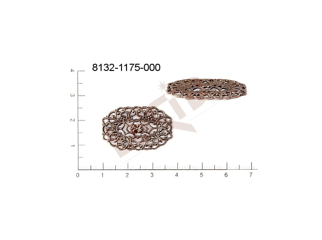 Filigree, fancy shape, oval, without  loops 30.0x18.0mm