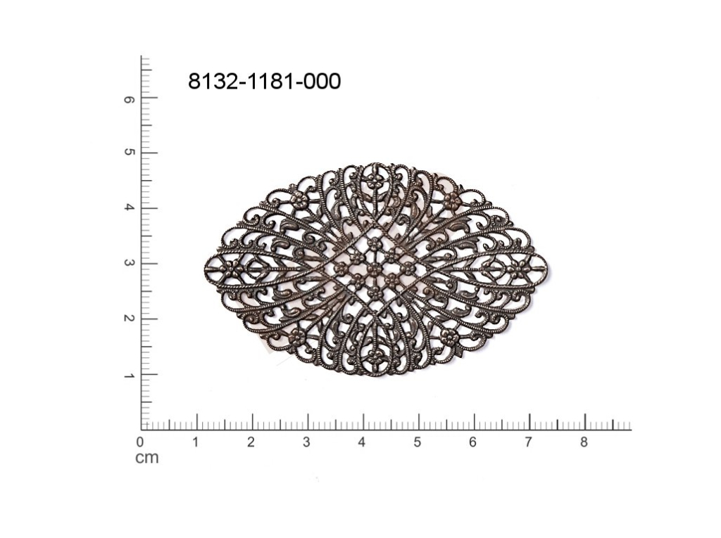 Filigree, fancy shape, oval, without  loops 60.0x39.0mm