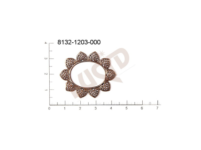 Filigree, fancy shape, plant motives flowers, flower motives , without  loops 35.0x30.0mm