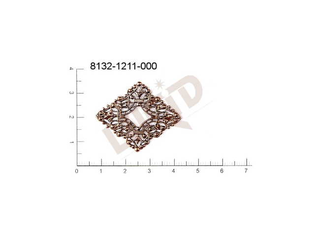 Filigree, fancy shape, quadrangle, without  loops 35.0x30.0mm