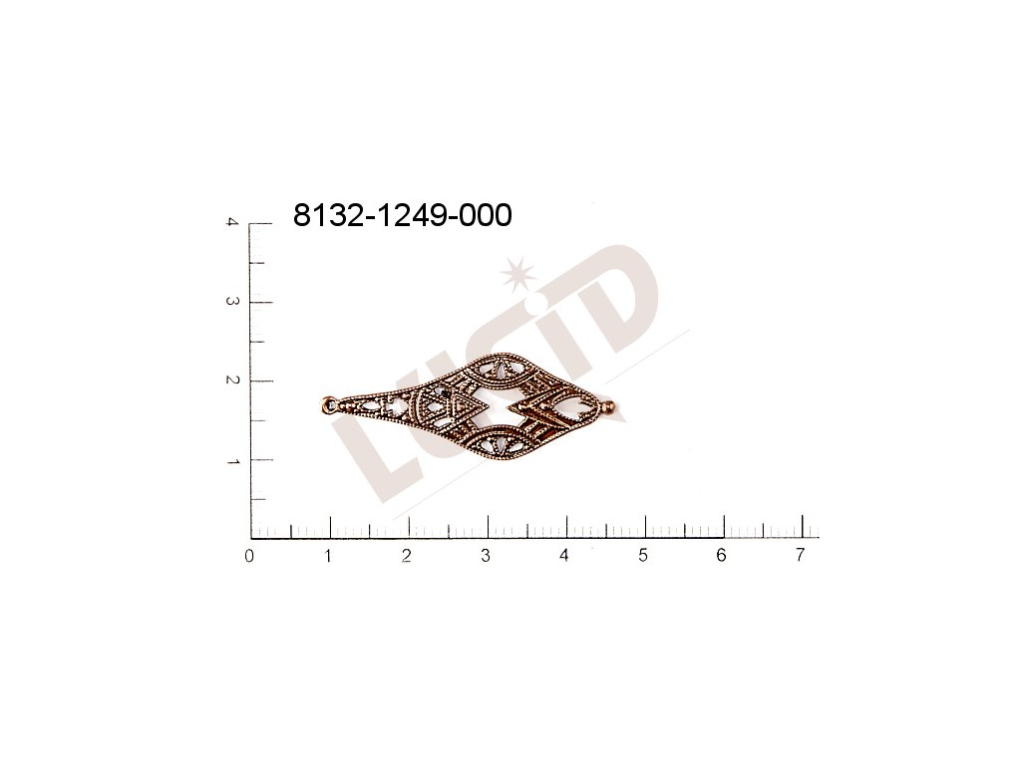 Filigrán, tvarový výlisek, 37x14mm, prořezávaný, tvarovaný, s očkem