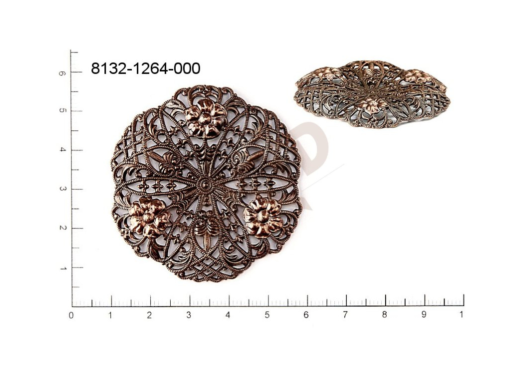 Filigree, stamped shape, (round), 50x50mm, cut-out, shaped