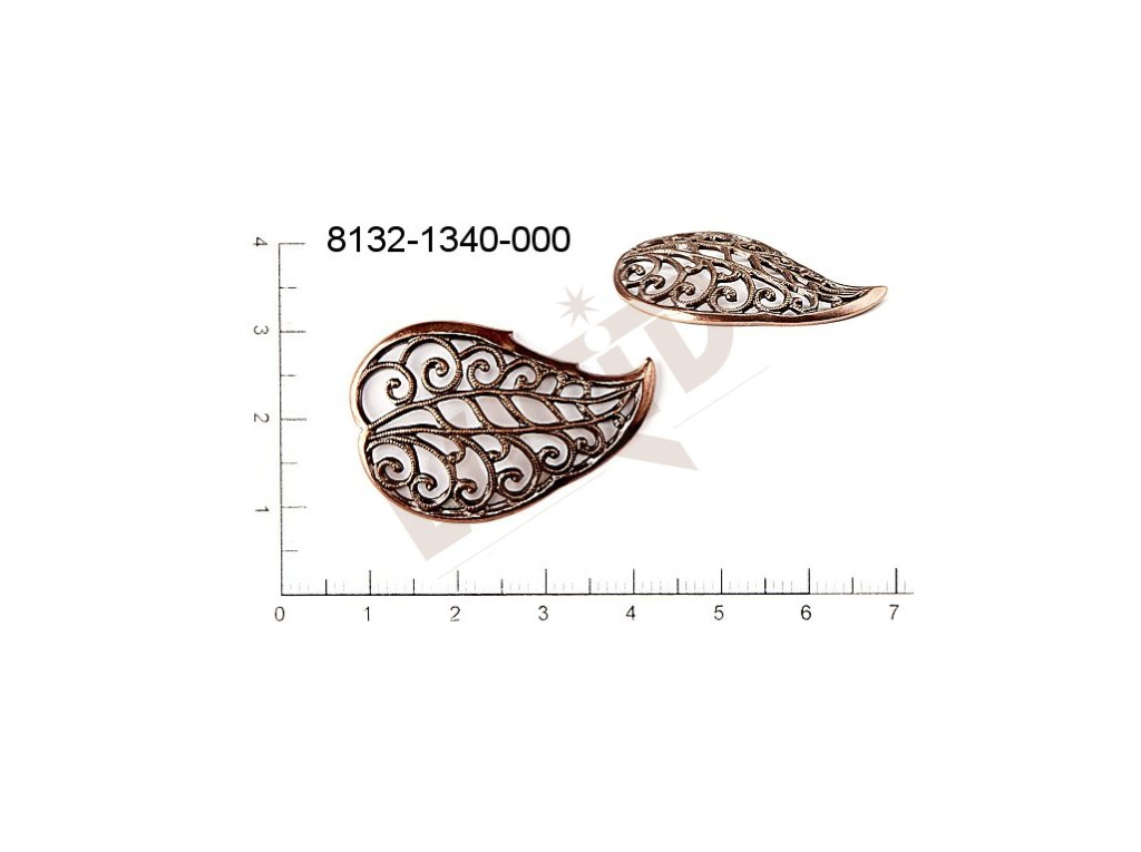 Filigree, fancy shape, plant motives leaves , without  loops 35.0x23.0mm