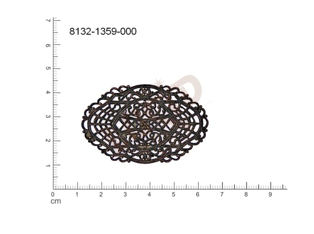 Filigrán, tvarový výlisek, ovál, bez oček  53.0x33.0mm