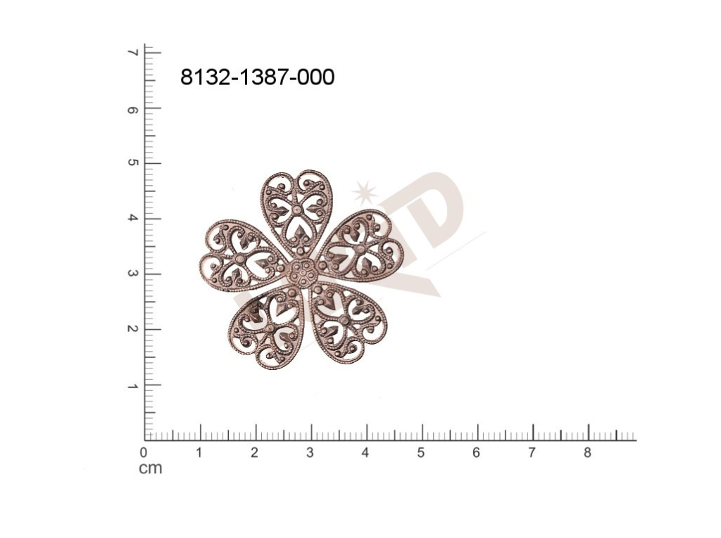 Filigree, fancy shape, plant motives flowers, flower motives , without  loops 39.0mm