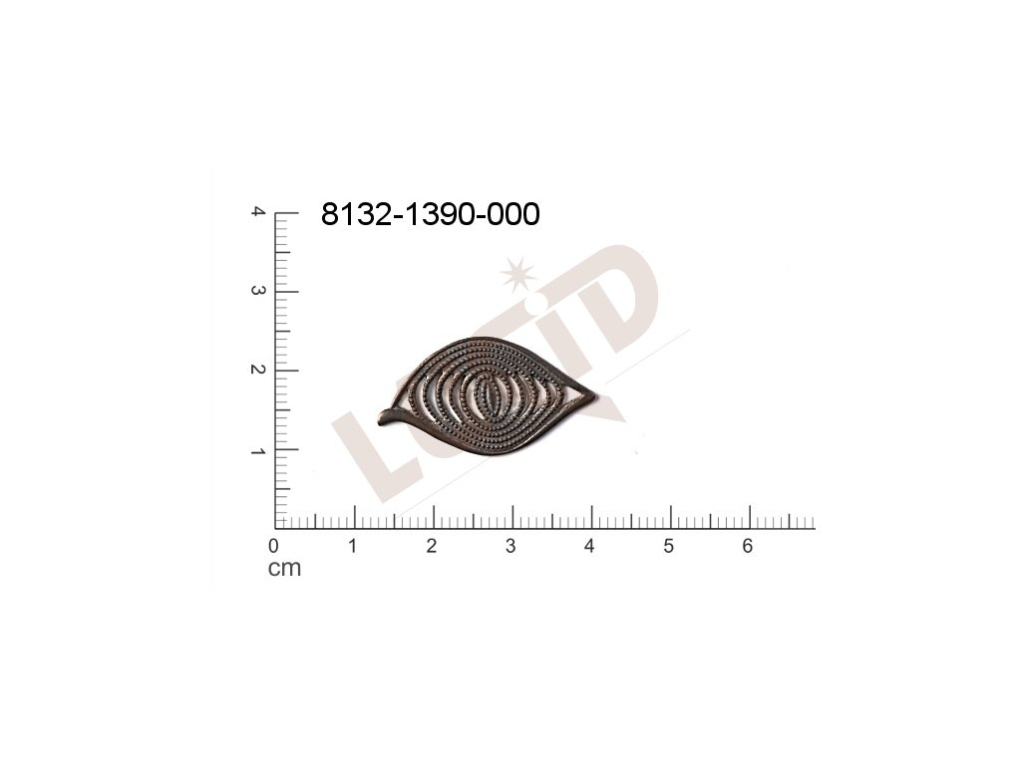 Filigrán, tvarový výlisek, rostlinné motivy lístečky bez oček  28.0x15.0mm