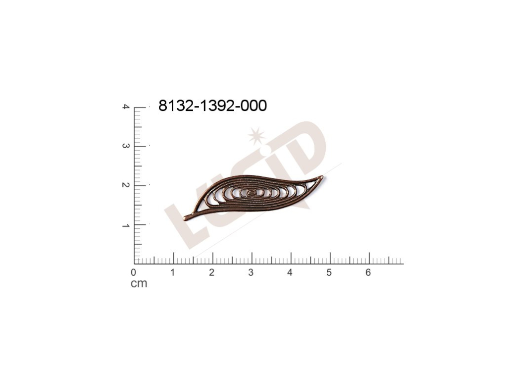 Filigrán, tvarový výlisek, rostlinné motivy lístečky bez oček  39.0x9.0mm