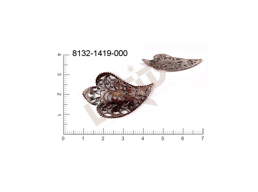 Filigree, fancy shape, plant motives leaves , without  loops 35.0x23.0mm