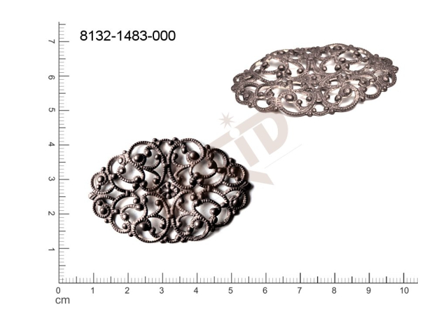 Filigrán, tvarový výlisek, ovál, bez oček  41.0x27.0mm